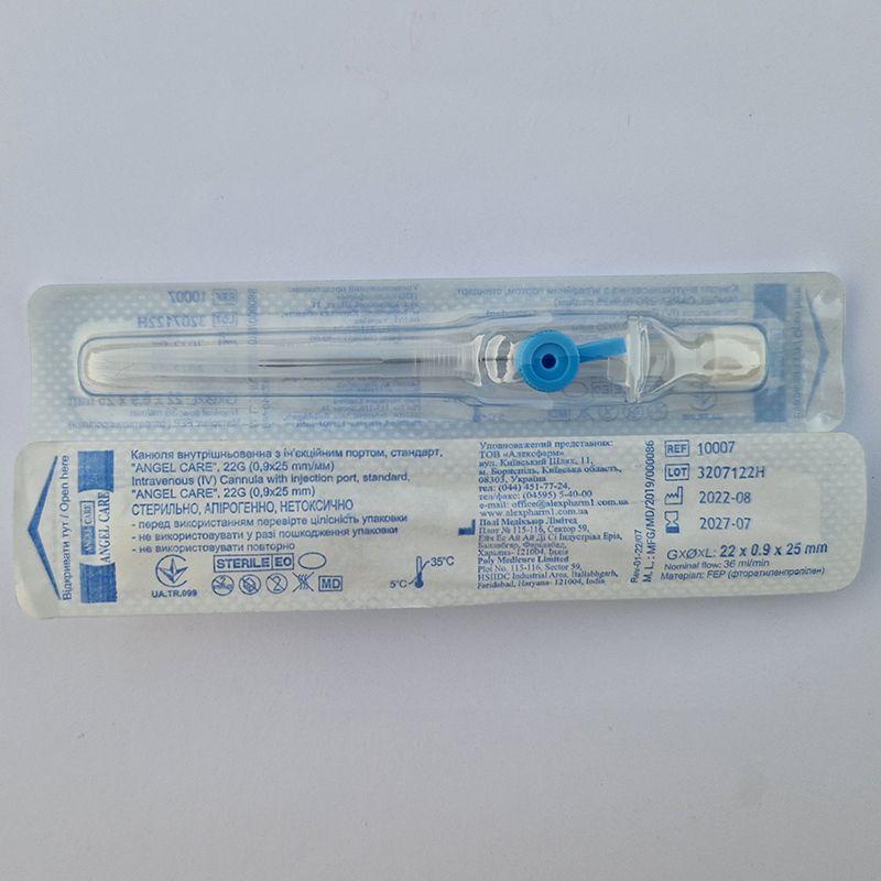 Канюля внутрішньовенна з ін’єкційним портом стандарт ANGEL CARE 22G 0,9x25 мм